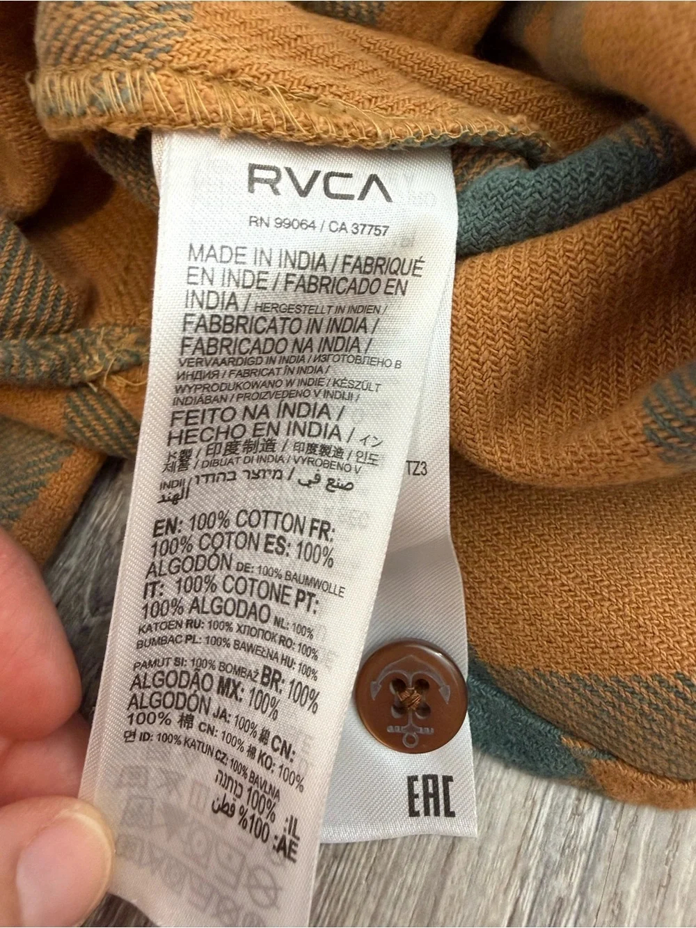 NWT RVCA CPO Flannel Shirt Camel Medium